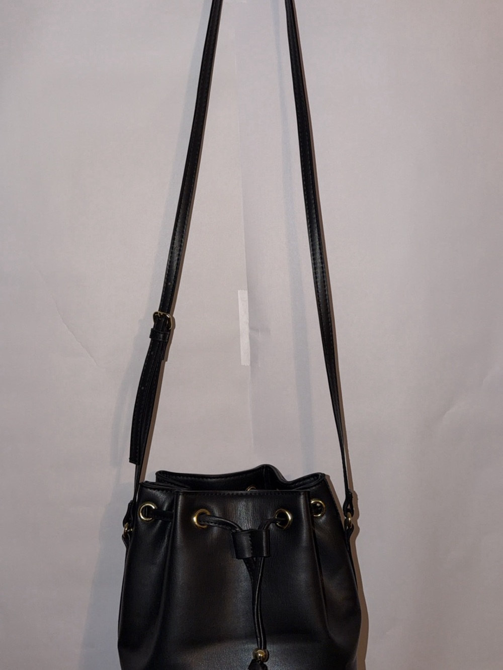 Black Faux Leather Bucket Bag